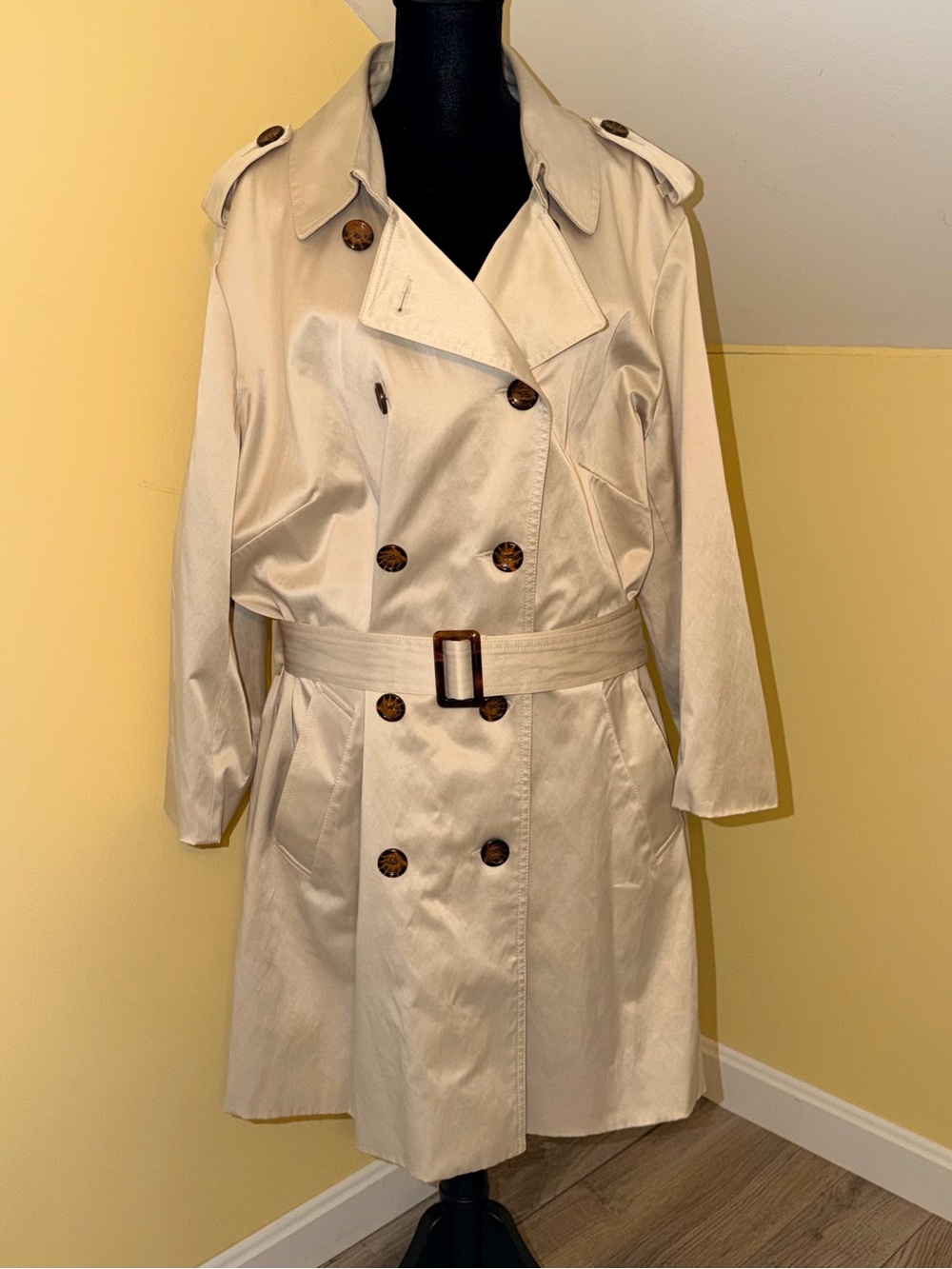 Joan Rivers Tan Double-Breasted Trench Coat with Belt 2X